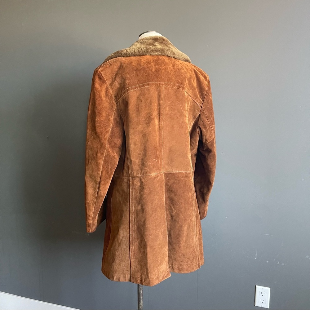 Vintage Shearling Suede Coat Saddle Brown 70s Ranch Cabincore Heritage Outdoor - Picture 6 of 8